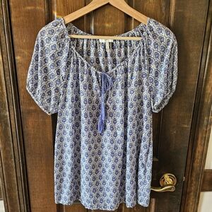 Joie Floral Block Print Short Sleeve Peasant Top